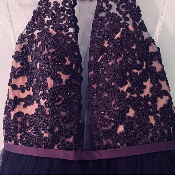 MADISON JAMES Elegant Purple Floral Lace Maxi Formal Ball Gown - Picture 5 of 17